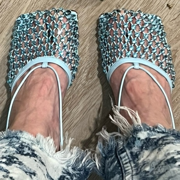 Bottega veneta mesh nappa crystal embellished sparkle stretch ankle tie sandals - Picture 1 of 8